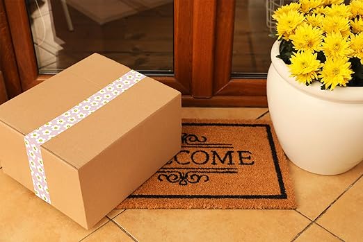 Whaline 109 Yard Smile Daisy Packing Tapes Pink White Smile Face Flower Pattern Tape Waterproof Floral Shipping Tape for Small Business DIY Crafts Box Carton Decor