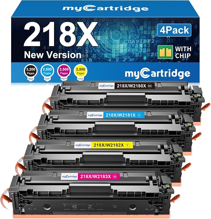 218X Toner Cartridges 4 Pack for HP 218X 218A 3301fdw 3301sdw 3201dw 3301 | Compatible for HP Color LaserJet Pro MFP 3301fdw 3301sdw 3301cdw 3201dw Printer Ink W2180X W2180A High Yield with Chip (BCMY)