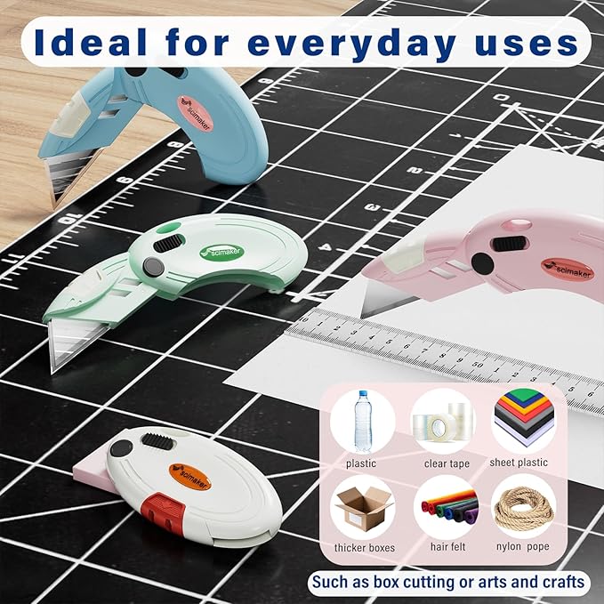 Box Opener with 10 Extra Blades,Mini Box Cutter with Button Lock Mechanism,Razor Blades Utility Knife for Opening Daily Express Boxes, Packages, Envelopes,Paper tapes.Green,4 Pcs.