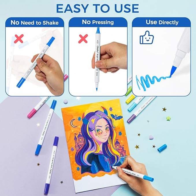 Ohuhu Acrylic Paint Markers Dual Tips: 36 Colors Fine & Dot Paint Pens High Opacity Acrylic Markers Waterproof Lightfast for Rock Painting 3D Prints Egg Wood Glass Ceramic DIY Crafts - Akaka