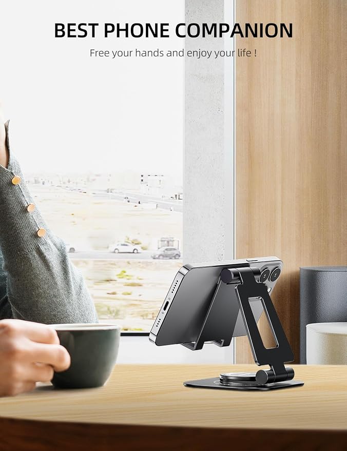 Nulaxy 360° Rotating Multi-Angle Adjustable Phone Stand, Charging-Friendly | Portrait and Landscape Viewing, Foldable Design, Thick Case Friendly, Compatible with All Phones and Nintendo Switch