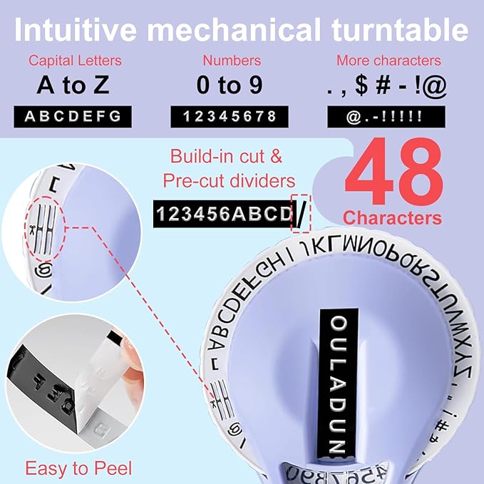 Retro Embossing Label Maker Machine with Tapes, Old School Embosser Labeler with 5 Rolls 3D Embossing Label Waterproof for Office Home Organization and DIY- Purple