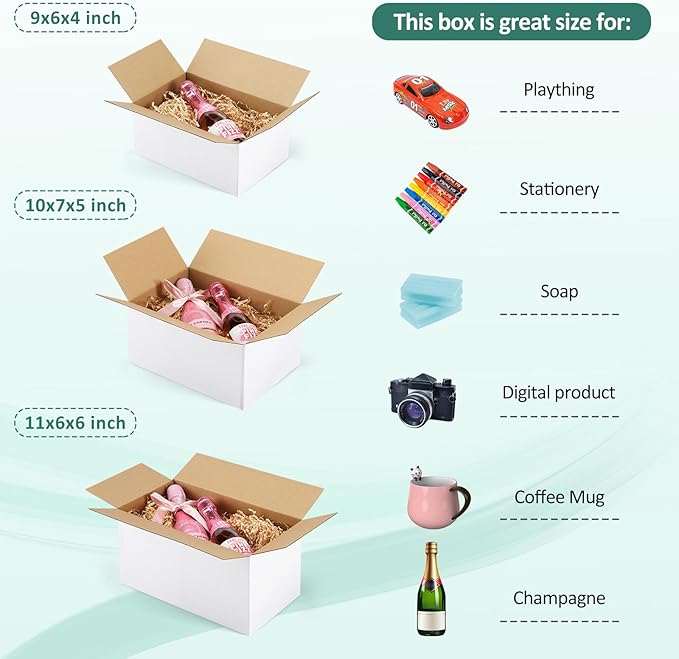 Eupako 30 Pack Small Shipping Boxes Assorted Sizes, White Corrugated Box Mailers, 9x6x4 & 10x7x5 & 11x6x6 10 PCS Each Small Boxes, Cardboard Boxes for Packaging Small Business, Mailing