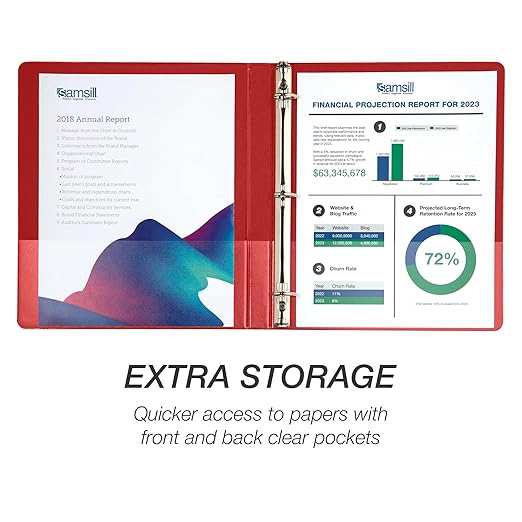 Samsill Durable 0.5 Inch Binder, D Ring Binder, 100% Recycled Chipboard, Red