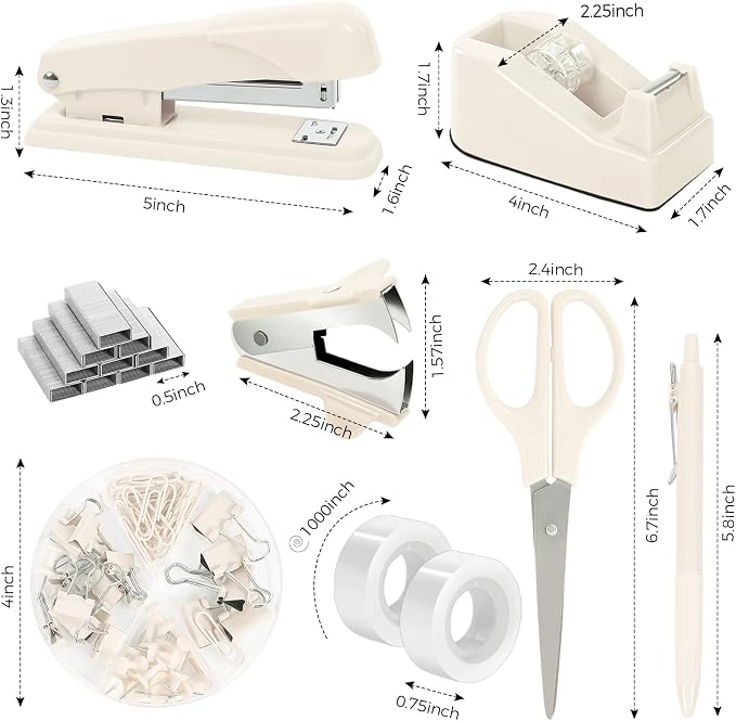 SKYDUE Office Supplies Set, Stapler and Tape Dispenser Set,10PCS | Desk Accessories Kit with Stapler, Tape Dispenser, Scissors, Clips & Staple Remover, for Home Office, School
