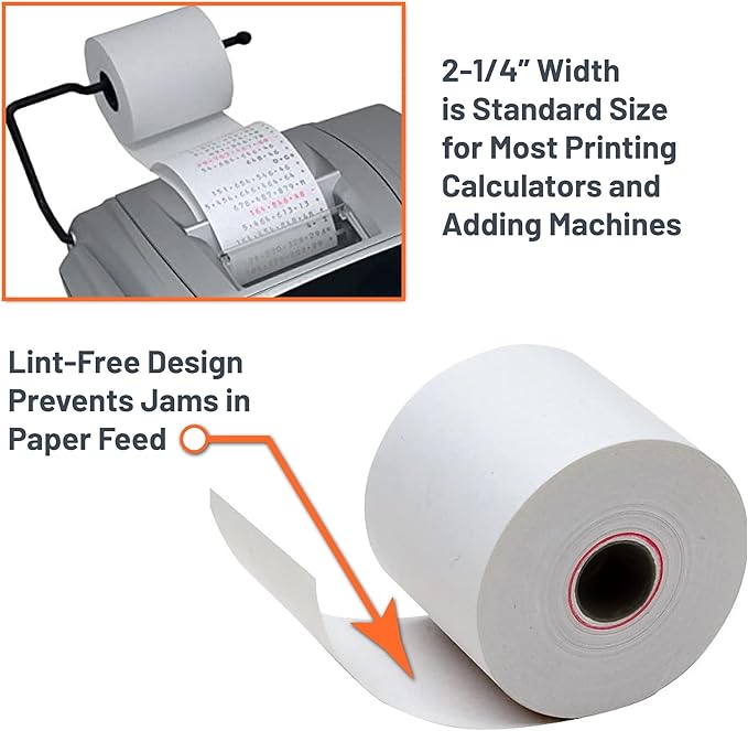 Victor 7050 Compact White Paper Rolls for Handheld and Portable Printing Calculators/Adding Machines/Ink Print Cash Registers 2.25” W x 150' FT (6-Pack)