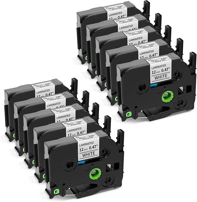 10-Pack TZe-231 TZ-231 Replacement for Brother P Touch Label Maker Tape TZe TZ Tape 12mm 0.47 Laminated White, Compatible with Brother PT-D220 PT-D210 PT-H110 PT-P710BT PT-D610BT Label Makers