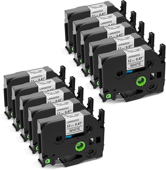 10-Pack TZe-231 TZ-231 Replacement for Brother P Touch Label Maker Tape TZe TZ Tape 12mm 0.47 Laminated White, Compatible with Brother PT-D220 PT-D210 PT-H110 PT-P710BT PT-D610BT Label Makers