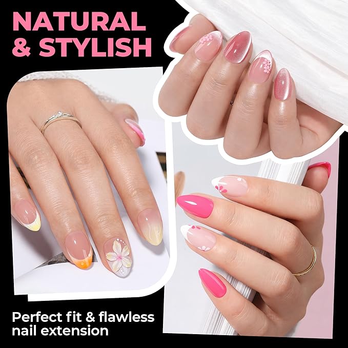 UNA GELLA Almond Shape Nail Tips Short: 504pcs Half Cover Almond Tips | Half Matte Clear Gel Fake Nails Self-handle for Nail Extension Easy DIY Nail Salon for Her, 12Sizes