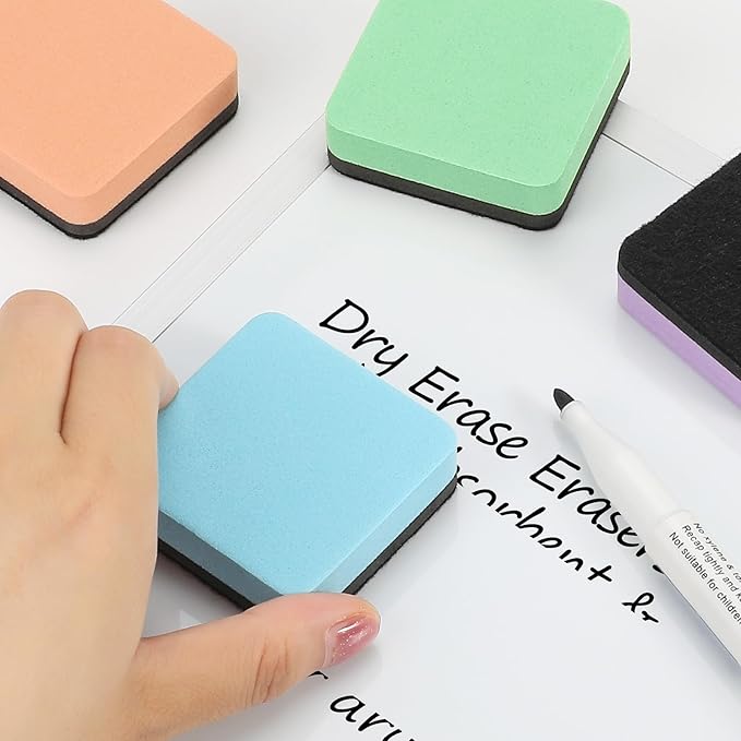 MaxGear Whiteboard Erasers Magnetic, 36 Pack Mini Dry Erase Erasers for Chalkboard, Strong Cleaning White Board Erasers Bulk for Office Classroom, Magnetic Backing, 6 Macaron Color, 2 x 2 x 0.6 Inch