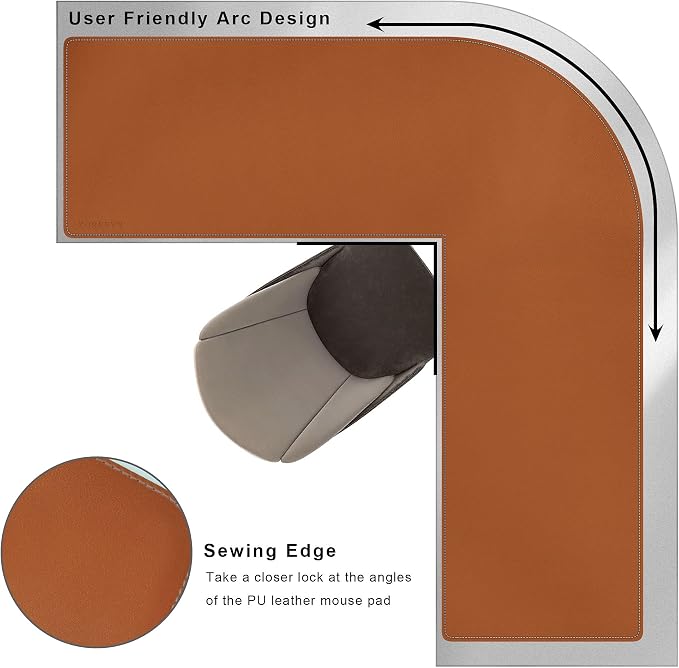 ZORESYN L Shaped Desk Mat 39.4"(L) x 39.4"(S) x 13"(W), Computer Corner Desk Pad, Large Waterproof PU Leather Mouse pad for Corner Desk, Writing Desk Pad Protector - Light Brown
