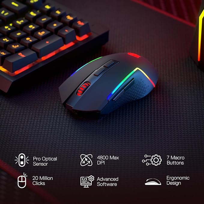 Redragon S142 Wireless Gaming Keyboard & Mouse Combo, 98 Keys K515 PRO RGB Membrane Keyboard & 4800 DPI Wireless 2.4Ghz Gaming Mouse Bundle, Convenient Shared Dongle