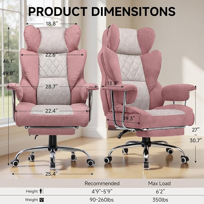 COMHOMA Big and Tall Gaming Chair with Pocket Spring Lumbar Support, Ergonomic Office Chair with Footrest, Executive Desk Chair with Outward Fixed Soft Armrests, Computer Chair with High Back, GYPK