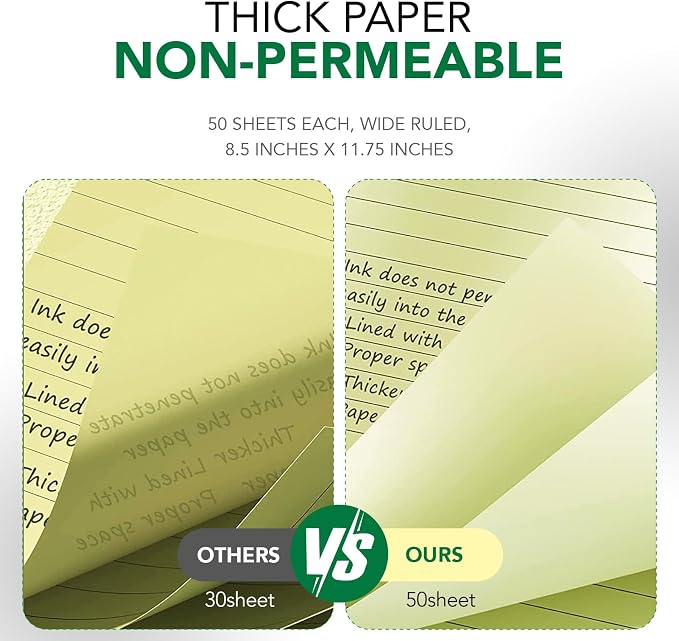 KAISA Yellow Legal Pads 12 pads 600 Sheets 8.5"x14" Writing Pads Recycled Paper 8.5"x14" Wide Ruled Lined Paper Perforated 50 sheets Hard Back Notepads Large Legal Pad Writing Tablet Canary For Office Supplies (Canary 12pads)
