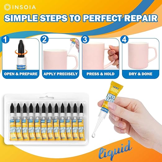 Super Glue Liquid Clear, 12 X 3g All Purpose Strong Adhesive Ca Glue Cyanoacrylate Quick Dry Instant Glue for Plastic, Metal, Ceramic, Shoe, Wood, Leather, Model, Rhinestone, Jewelry and DIY Crafts