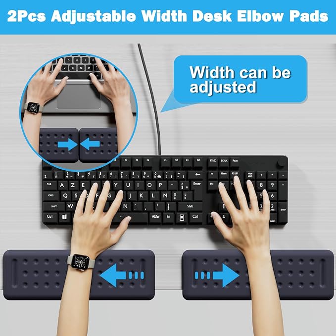 Leolee L-Shaped Desk Elbow Pads for Desk, Deep Blue Memory Foam Arm Rest | for Desk with Non-Slip Base, Ergonomic Desk Edge Cushion, Wrist Rest for Computer Keyboard, Typing, Office, Home (2 Piece)