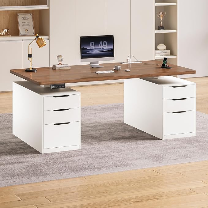 SEDETA 55" Electric Standing Desk with 6 Drawers, Adjustable Stand up Desk with Storage, Computer Desks with Power Outlets for Home Office, White