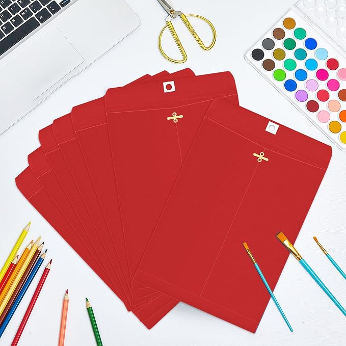 Geyee 50 Pcs 9 x 12 Inch Clasp Envelopes Letter Size Mailing Envelopes with Clasp Closure for Filing Storing Documents Office Home Business School (Red)