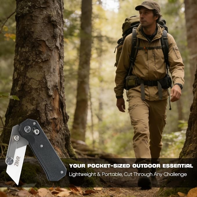 Premium Folding Utility Knife with 5 Extra Ceramic Blades, Box Cutter, Heavy duty & Lightweight Design, G10 Handle, Pocket clip, safety Lock, EDC Pocket Knife for home, Office, Factory, Camping