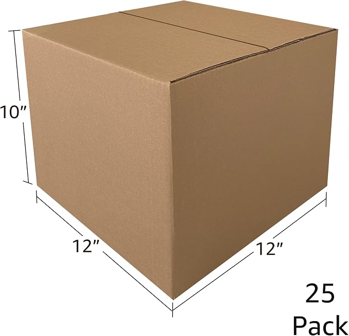 Corrugated Cardboard Boxes, 25 Pack, 12 x 12 x 10 inch