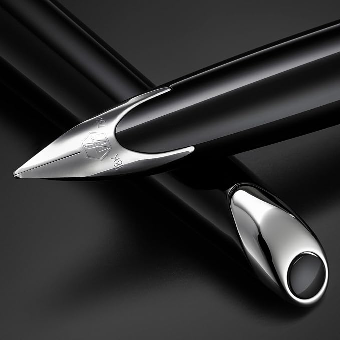 Waterman Duofold Centennial Fountain Pen, Classic Black with Gold Trim, Medium Solid Gold Nib, Black Ink and Convertor, Premium Gift Box