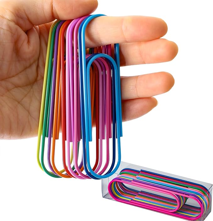 Jumbo Paper Clips, 4 Inches 10 Pcs Large Paper Clip Holder - Vinyl Coated Multicolored Extra Large mega Paperclips for Office School Document organizing