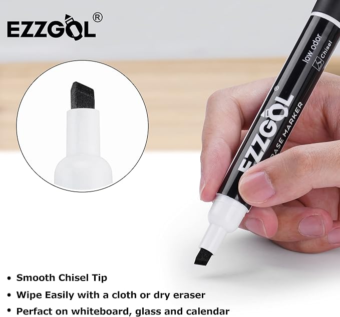Ezzgol Dry Erase Markers Bulk, 72 Pack Black Low Odor Whiteboard Markers | Low Odor Whiteboard, for Writing on Dry Whiteboard for School, Office, Home