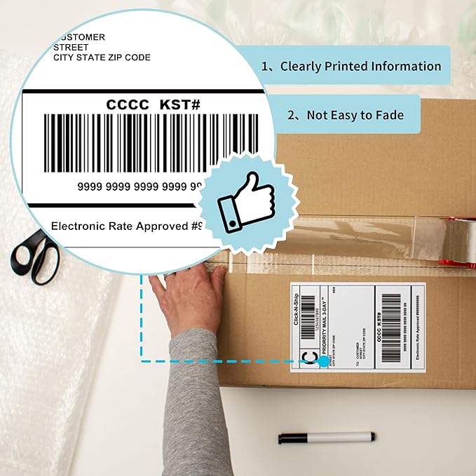 L LIKED 6000 Fanfold 4 x 6 Thermal Labels, with Perforated Line Shipping Labels, Permanent Adhesive, Compatible with Zebra & Rollo, White, Commercial Grade