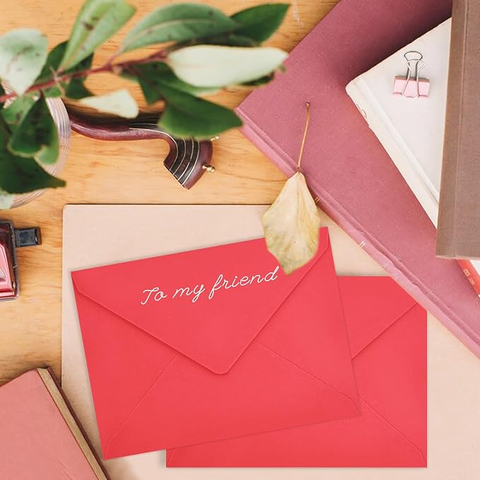 50 Pack Red A7 Envelopes, Christmas New Years Greeting Card Envelopes Self Seal, 5.24 x 7.24 in Envelopes for Birthday Graduation Baby Shower Wedding