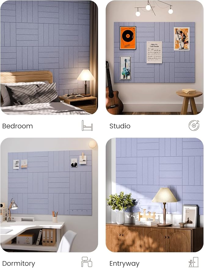 Fluxynara 48" x 36" Large Felt Bulletin Board, Soft Periwinkle | 12 Pack Cork Board Alternative with 60 Safe Adhesive Tabs, Pin Boards for Wall Decor, Home, Office, Classroom,Dorm