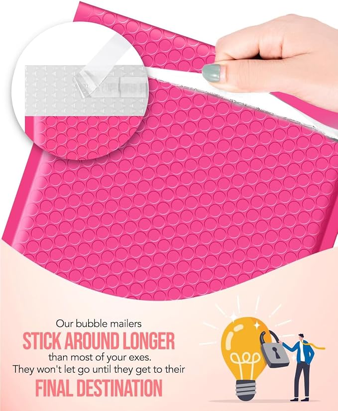 GSSUSA Pink Bubble Mailers 8.5x12" 250 Pack Padded Envelopes Self Seal | 8.5x11" Usable Size, Shipping Bags for Clothes Magazines, Strong Adhesion, Tear Proof Waterproof, Small Business Supplies