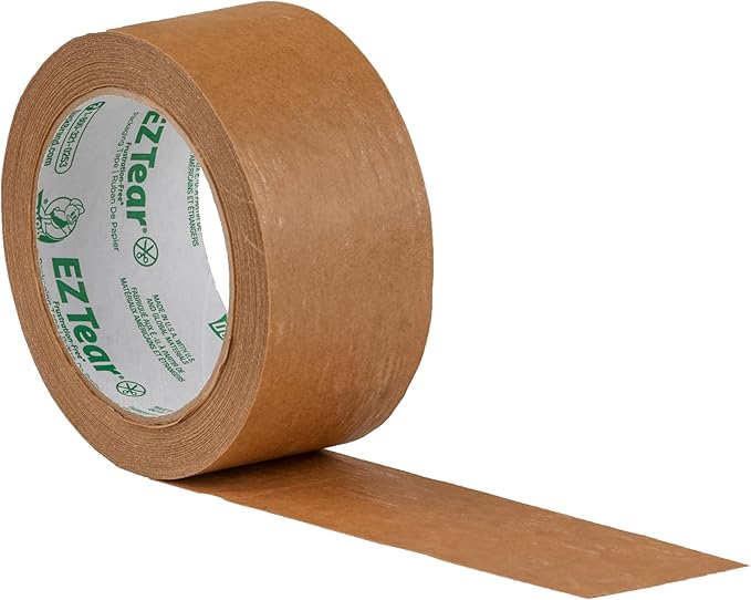 Duck EZ Tear Brown Paper Packing Tape for Boxes, 6 Rolls of Kraft Paper Packaging Tape, Great for Shipping, Moving, Mailing, & Storage, Tears by Hand, Writable Surface, 1.88 Inch x 25 Yards, Tan