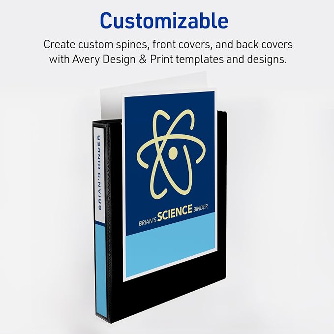 Avery Durable View 3 Ring Binder, 1" Slant Rings, 1 Black Binder | For Daily School, Home and Office Use, Tear-Resistant Spine, DuraEdge Split-Resistant Edges, Clear Customizable Overlays