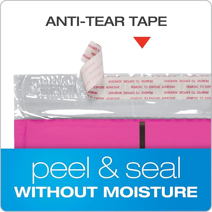 Quality Park Bubble Mailers, 8.25 x 11 Shipping Envelopes, Water Resistant Pink Poly Padded Envelopes, Redi-Strip Peel Off Closure, 25/Box (QUA85762)