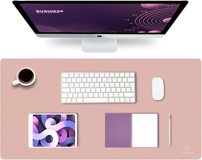 K KNODEL Large Office Desk Mat, Leather Mouse Pad (31.5"x15.7", Pink) | Desk Pad, Keyboard Pad, Computer and Laptop Mat, Desktop Protector and Cover, Writing Pad and Blotter for Home Office