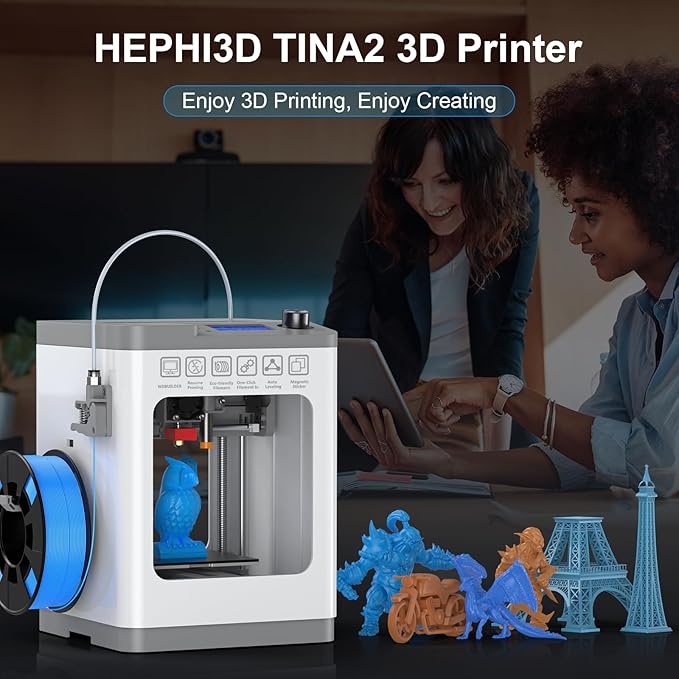 TINA2 Mini 3D Printer, HEPHI3D FDM 3D Printers for Beginners, Fully Assembled Auto Leveling 3D Printer for Kids, Resume Printing Function, Fully Open Source, Removable Flexible Magnetic Build Plate