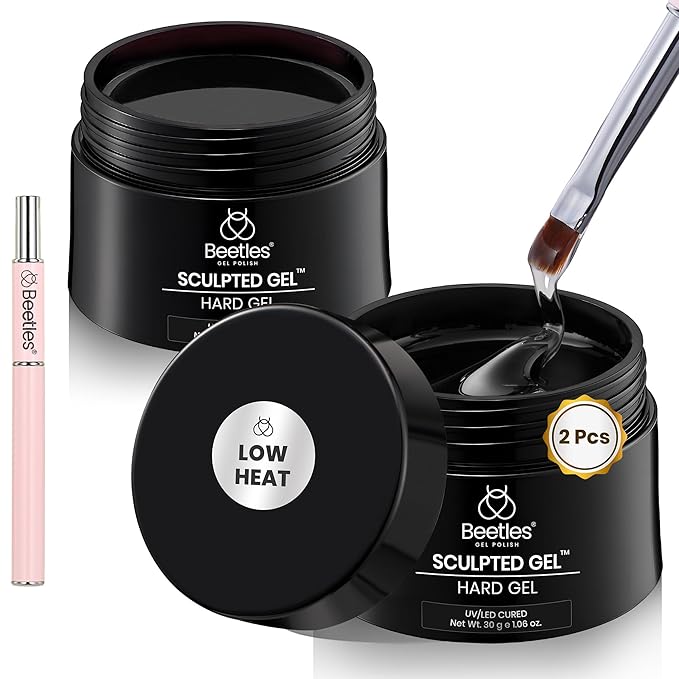 Beetles Low Heat Hard Gel Kit,Mint Sheer 2 Pcs Nail Extension,Sculpting,Building Apex for Salon Professionals,Clear Builder Nail Gel,UV & LED Lamp Needed