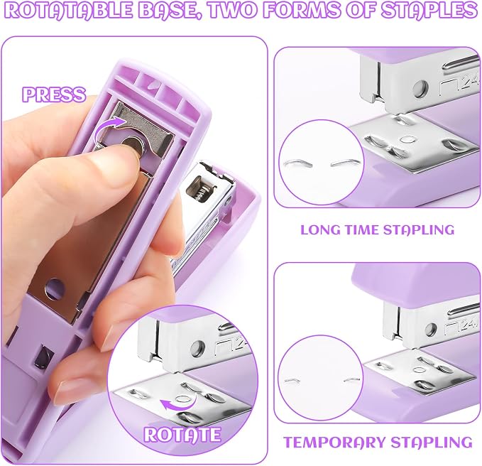 Purple Desk Accessory Kit Cute Office Supplies Set Desktop Stapler Set Includes Staple Remover Hole Punch Tape Dispenser Ballpoint Pen Scissor Mini Box Cutter Tape Measure Paper Clips Sticky Notes