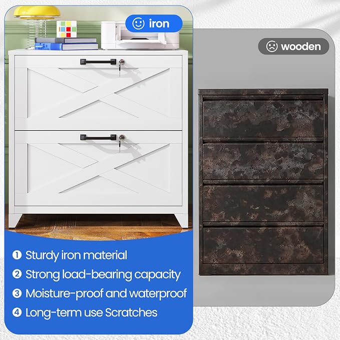 MIIIKO 2 Drawer File Cabinet with Lock,Metal Lateral Filing Storage Cabinets for Home Office,Files Folders Letter/Legal/A4 Size