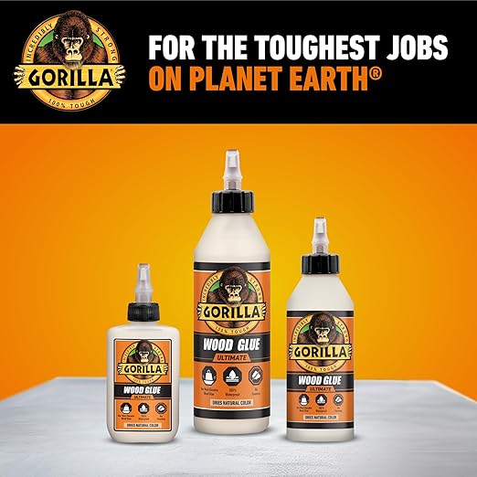 Gorilla Ultimate Waterproof Wood Glue, Natural Wood Color, 18 Ounce (Pack of 1) - Waterproof for Indoor or Outdoor Projects and Repairs