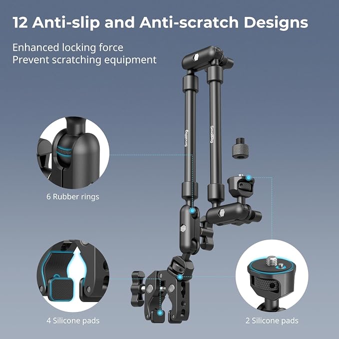 SMALLRIG 22" Magic Arm Clamp, Overhead Phone Mount Holder Stand, Flexible Desk Camera Mount, Articulating Friction Boom Arm, for POV Shot, Filming, Light, Webcam, Action Camera