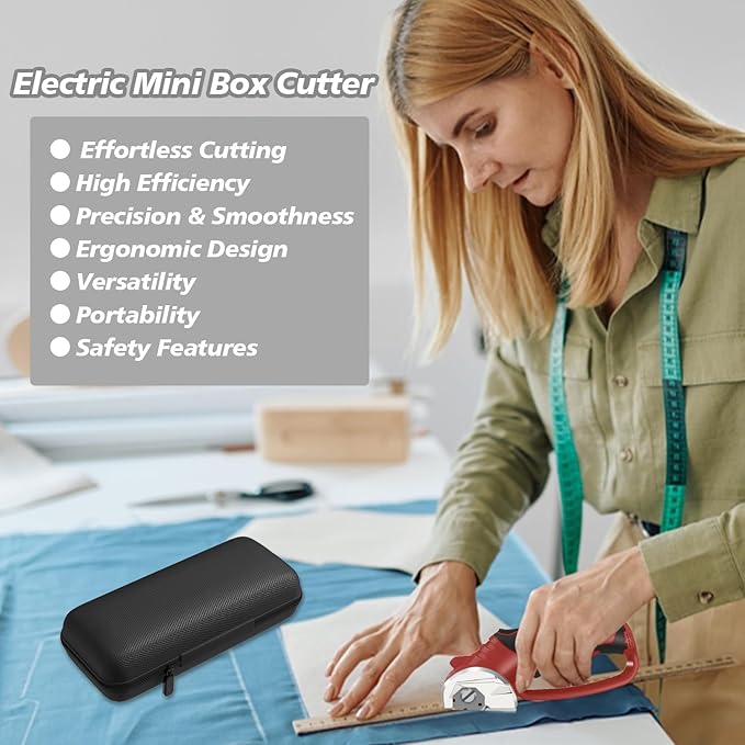 Cordless Electric Scissors, 4V Rechargeable Box Cutter & Cardboard Cutter with LED Light, Safety Lock - Rotary Cutter for Fabric, Leather, Carpet, Plastic, Crafting, Sewing with Storage Box (Red)