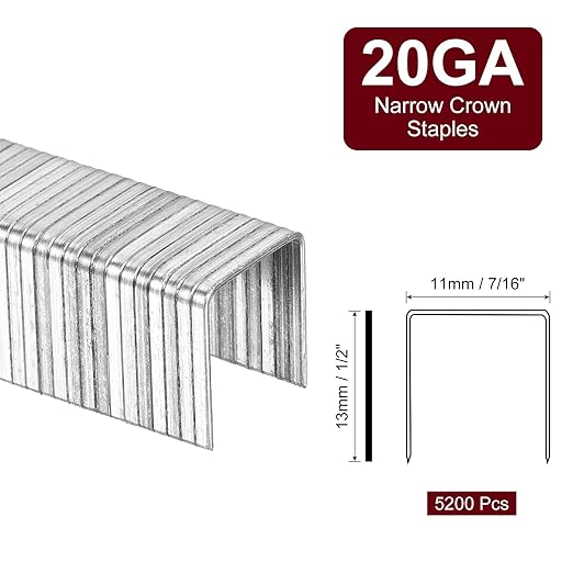 uxcell 20 Gauge Narrow Crown Staples 7/16" x1/2", 5200Pcs Galvanized Steel for Pneumatic, Electric Stapler, White