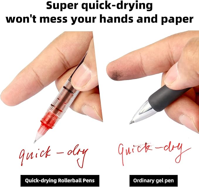 12 Pieces Rolling Ball Pens, Quick Dry Ink 0.5 mm Extra Fine Point Pens Liquid Ink Pen Rollerball Pens Red