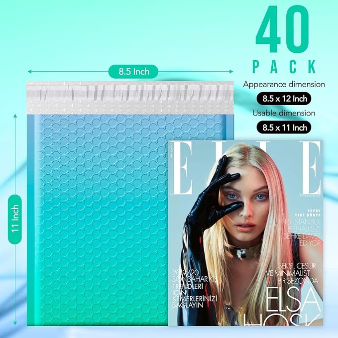 Fuxury Bubble Mailers 8.5x12" 40 Pack Padded Envelopes Usable Size 8.5x11" | Thick Mailing Envelopes Bubble Opaque Padded Mailers Shipping Bags for Mailing Jewelry Makeup Small Business Fairyland Green