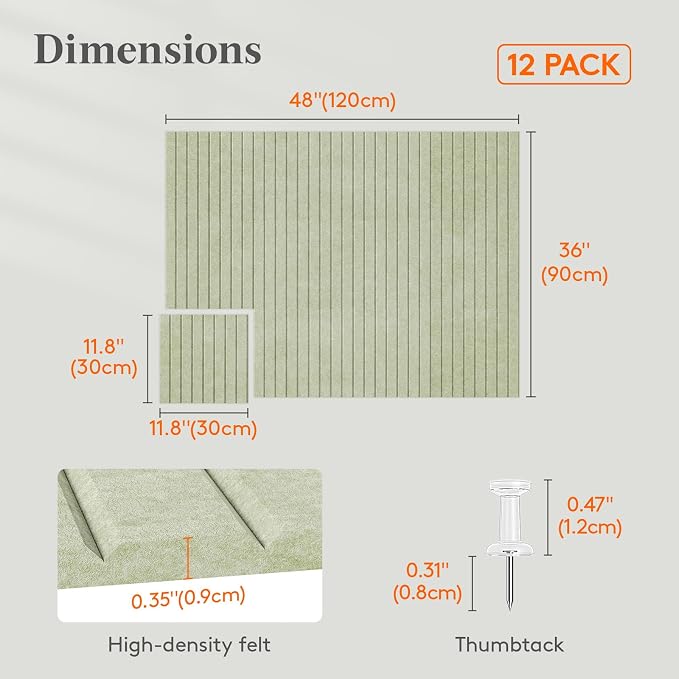 Lifewit Large Felt Bulletin Board with Self-Adhesive 48" x 36" - 12 Pack | Cork Board for Walls Alternative, Pin Board with 50 Pushpins, Message Boards for Classroom Home Office Decor, Sage