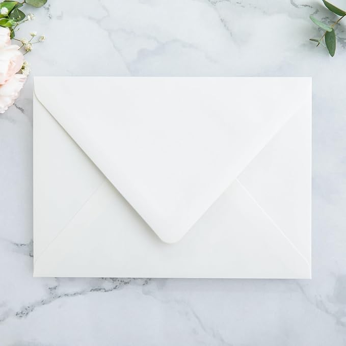 PONATIA 50PCS A7 Euro Flap Envelopes, 5.25 x 7.25'' Liner Envelope For 5x7'' Weddings Invitation Cards, Christmas Gift Cards, Acrylic Invitations, Photos (Ivory (No Liner))
