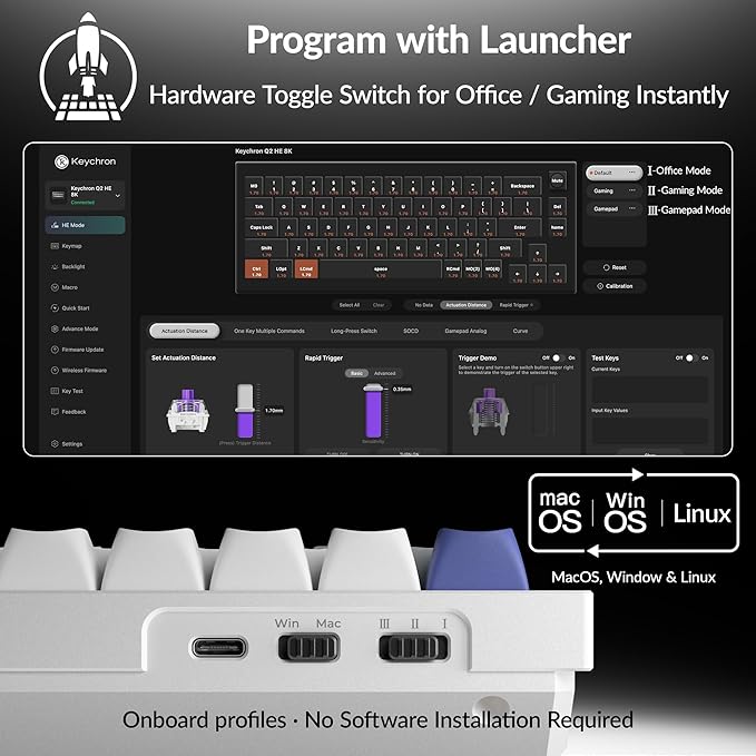 Keychron Q2 HE 8K Wired Hall Effect Gaming Keyboard with Magnetic Switches, 65% Layout, Rapid Trigger, Aluminum Body, Adjustable Actuation, Knob, RGB, Compatible with Mac/Windows/Linux – White