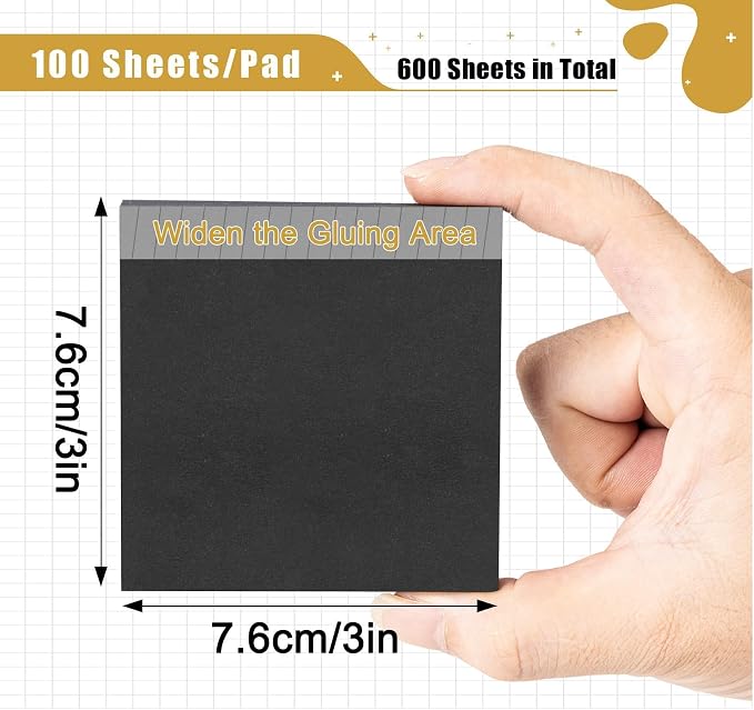 Black Sticky Notes 3x3 in,100 Sheets/6 Pads for Office, School, Home | Widen the Adhesive Area,Super Self-Stick Notes,600 Sheets Aesthetic Sticky Pads