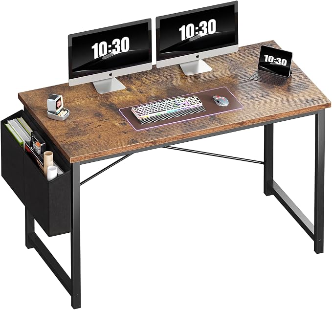 OLIXIS Computer Desk, 47 Inch Gaming Desks for Home Office Small Spaces | Writing Study Craft Work Table, Computer Workstation for Bedroom with Storage Bag, Rustic Brown